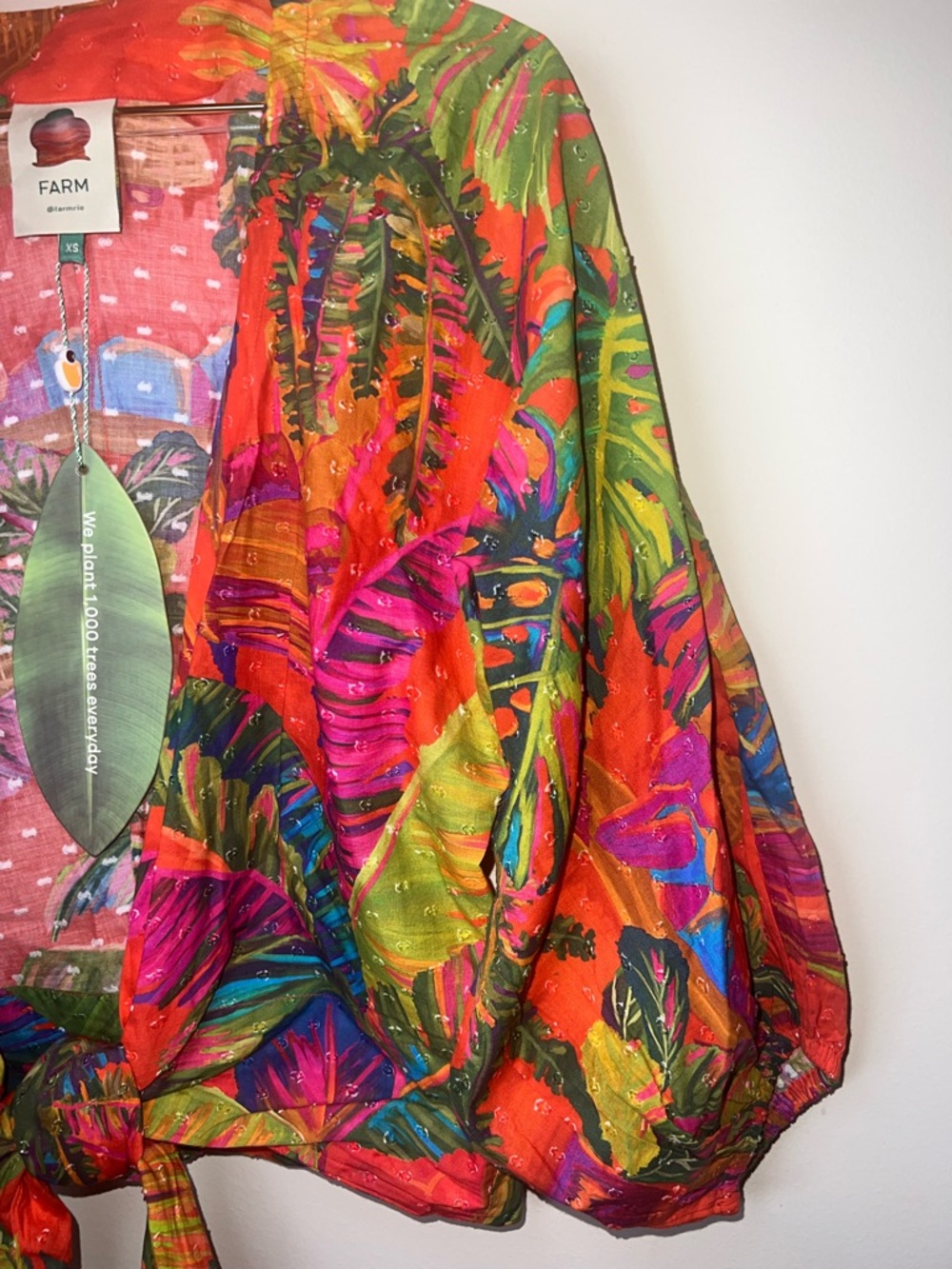 Farm Rio Urban Jungle Tie Front Top XS NWT Tropical Puff Sleeve Crop - Picture 4 of 10